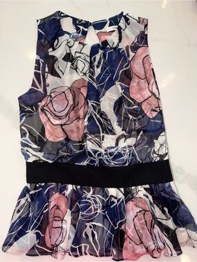 Diane Von Furstenberg Silk Floral Peplum Top Sleeveless Designer Blouse